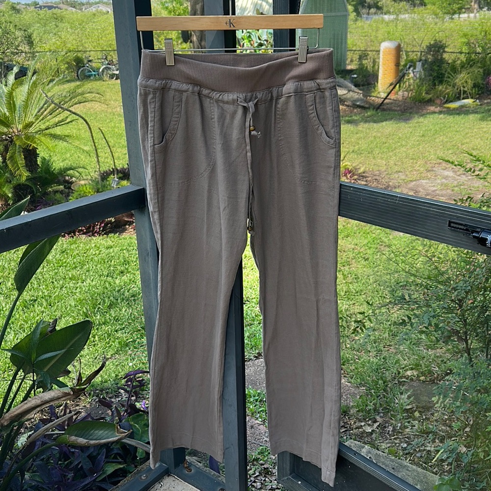 Love Tree Woman’s mocha Linen Blend Drawstring Wide Leg Pants- Size L new